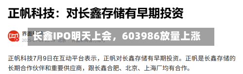 长鑫IPO明天上会，603986放量上涨